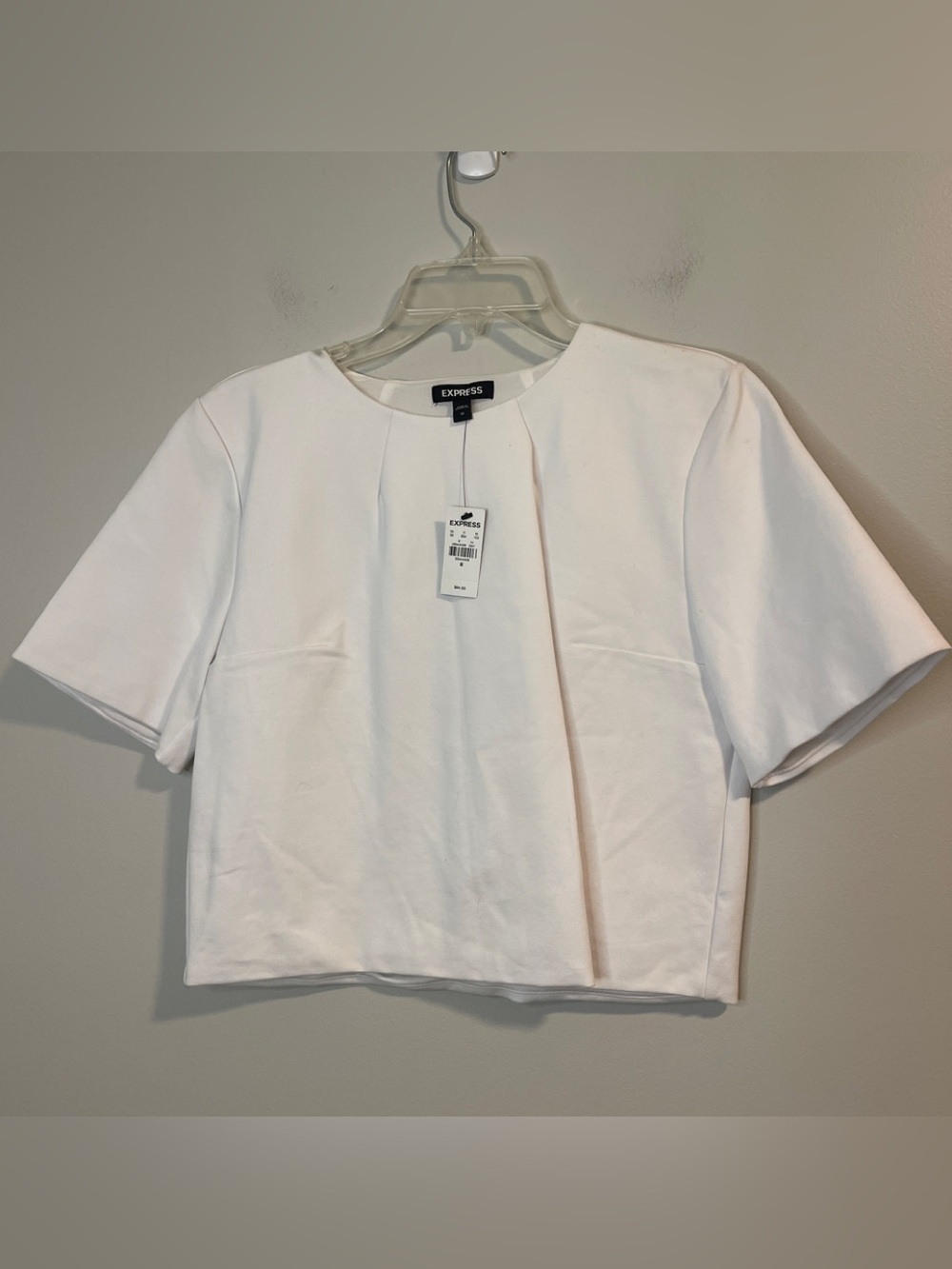 Express White Short Sleeve Boxy Pleat Crop Top